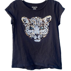 The Children's Place Black Sequin Leopard Tee